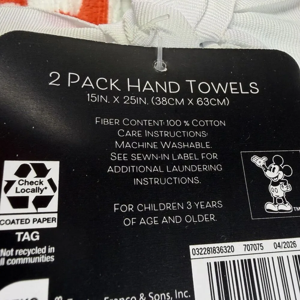 (4) Mickey Mouse & Minnie Mouse Hand Towels 100% Cotton 2 Sets Of 2